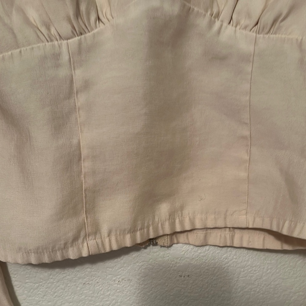 Forever 21 Tan Asymmetrical Puff Sleeve Crop Blouse - Picture 8 of 9